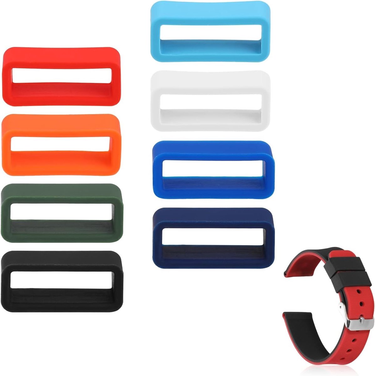Set van 8 Silicone Horlogeband Houders - 16mm Rubber Loops voor Beveiliging en Vervanging van Sporthorloges