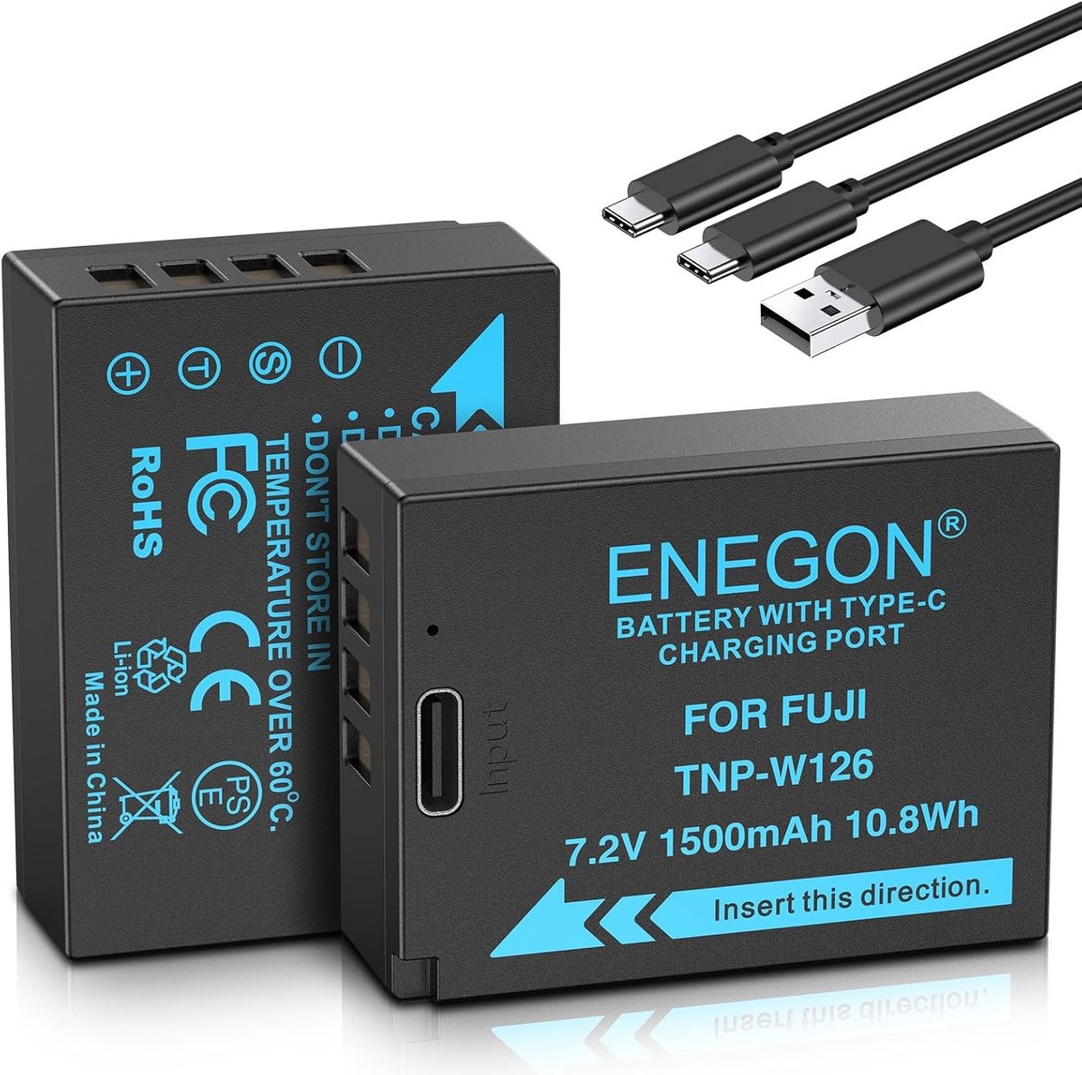 Vervangende 1500mAh Batterij voor Fujifilm NP-W126/W126S met USB-C Oplaadkabel (2 Pack) voor FinePix en X-Series Camera's