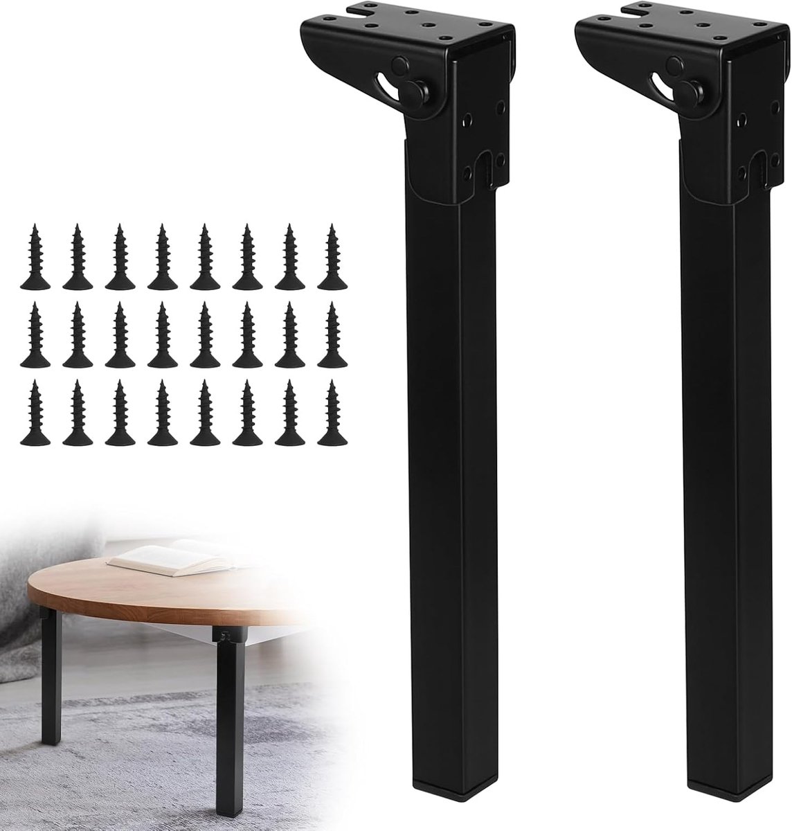 SUPAWAY Set van 2 klappoten voor tafel, steunpoten voor meubels, tafelpoten van ijzer tot 90 graden, reservepoten voor - ShopVlot