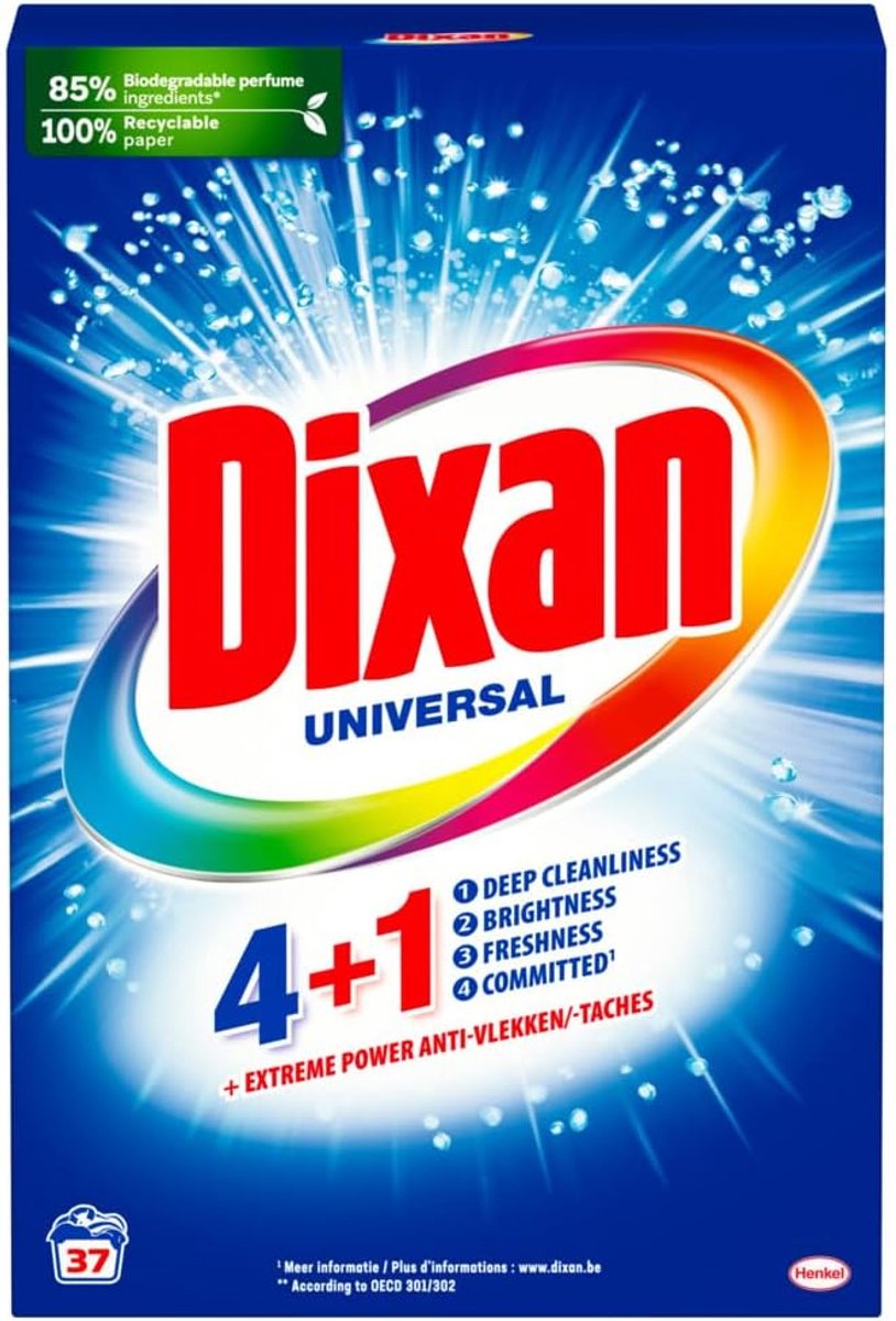 SnelShoppen - Waspoeder Universeel 37 Wasbeurten 4+1 Extreme Kracht 2.2 kg - Ideaal voor Kleding, Witte en Kleurige Was, Geschikt voor Alle Wasmachine