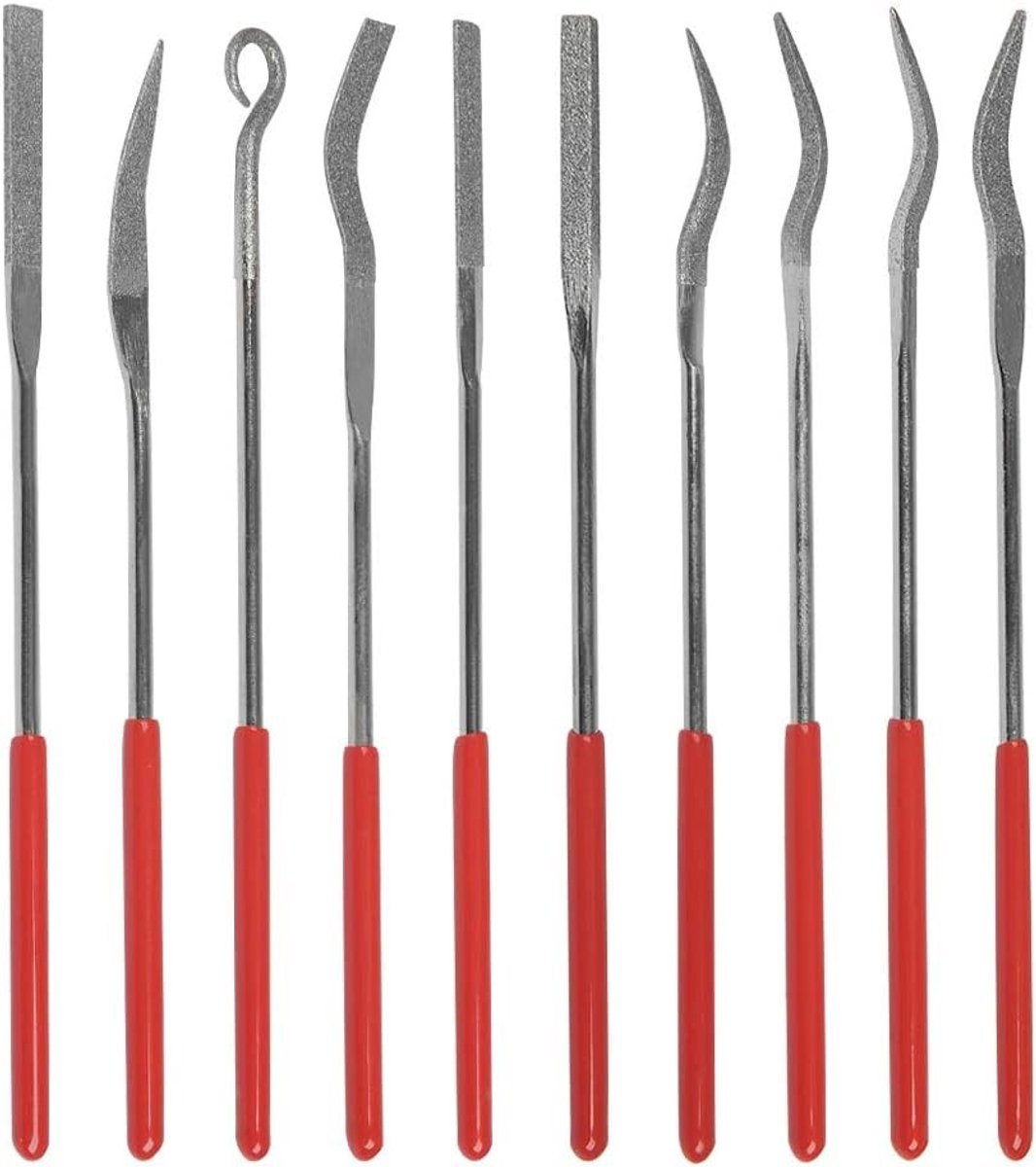 Set van 10 Gebogen Mini Diamant Vijlenset, Naaldvijlen voor Houtbewerking, Keramiek en Metaalbewerking