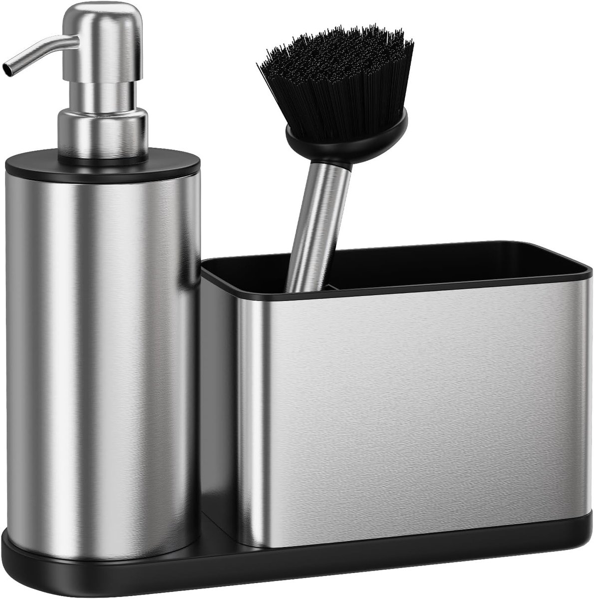 3-in-1 Keuken Zeepdispenser Set - RVS - Met Spongehouder, Afwasborstel & Borstelhouder - Roestvrij & Anti-Slip - Aanrecht Organizer