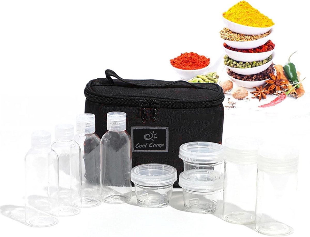 Set van 9 Kruidenspotjes, Draagbare Kruidenset met Tas voor Reizen en Kamperen, Perfect vo