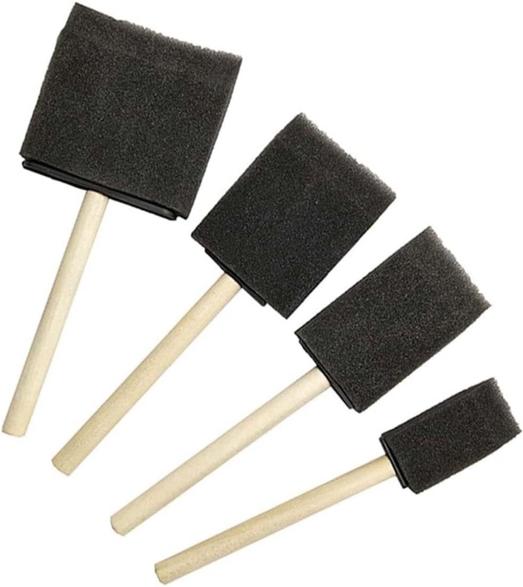 Set van 4 Lange Schuimkwasten van Hoge Dichtheid voor Verf en Decoratie van Meubels en Muren, Geschikt voor Binnen en Buiten Gebruik