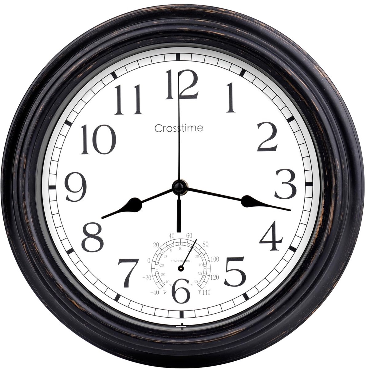 SnelShoppen - 40 cm Grote Buitenklok Waterdicht met Thermometer - Retro Wandklok voor Terras, Zwembad, Tuin en Huis in Brons