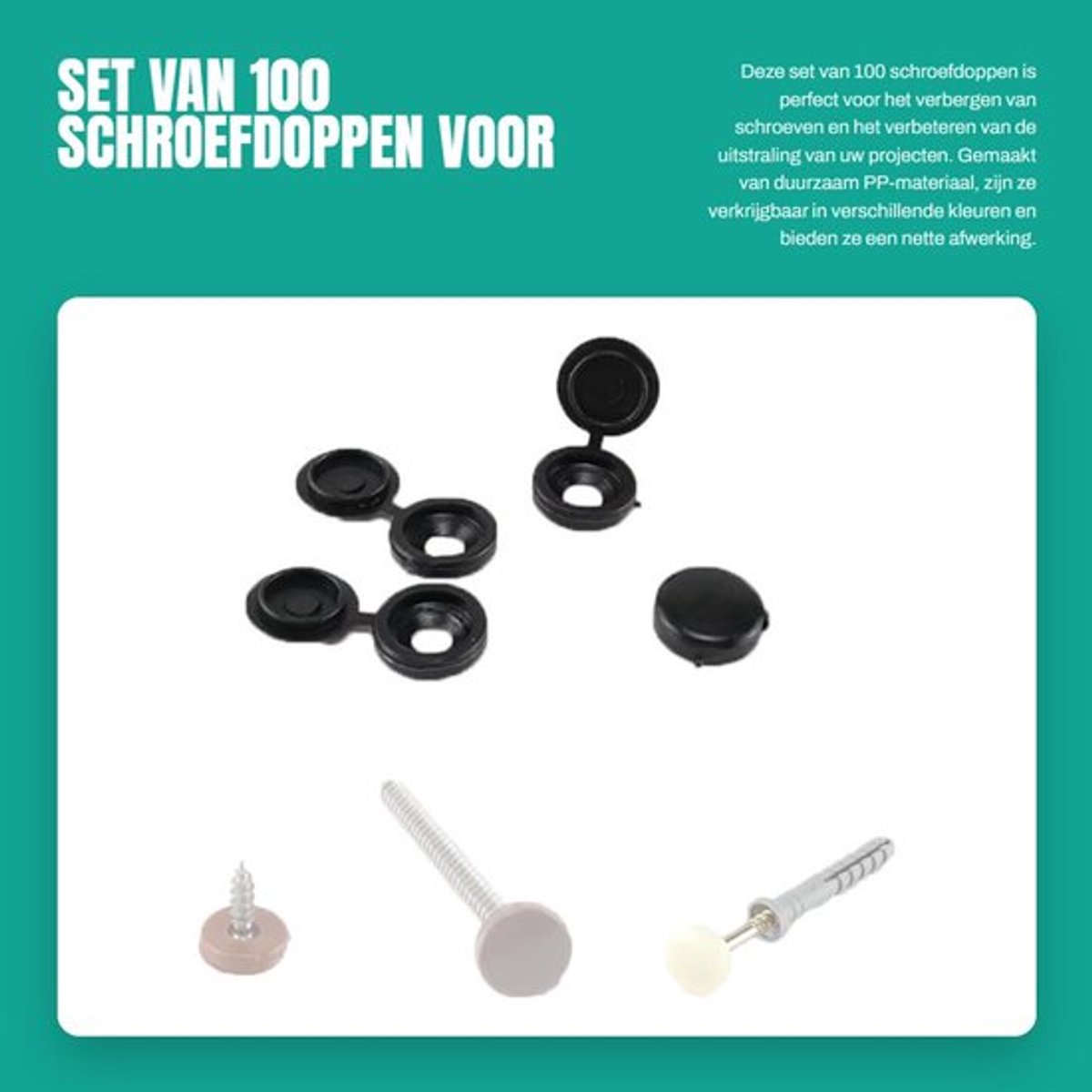 Schroefdoppen 100 Stuks - Schroefdeksels - Decoratieve Hoesjes - PP-Materiaal - Bescherming - Voor Schroeven Onder 8,6 mm