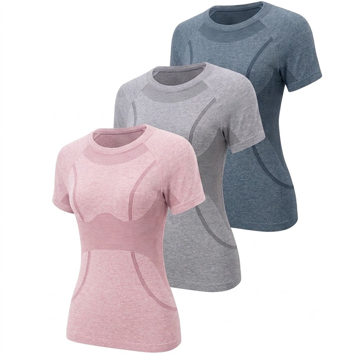 Gemengde kleur dames sportshirt set 3 stuks L Pilates T Shirt fitness shirt yoga shirt hardloop shirt korte mouwen ademend snel drogend naadloos trainings shirt