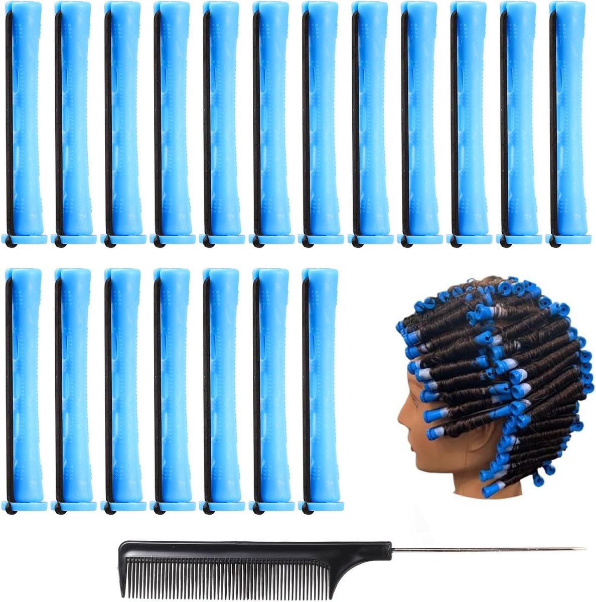 Set van 24 Perm Rods 0.35 Inch voor Korte Haarstijlen - Haar Krulset met Stalen Staartkam voor Professionele Haarstyling en Krullen