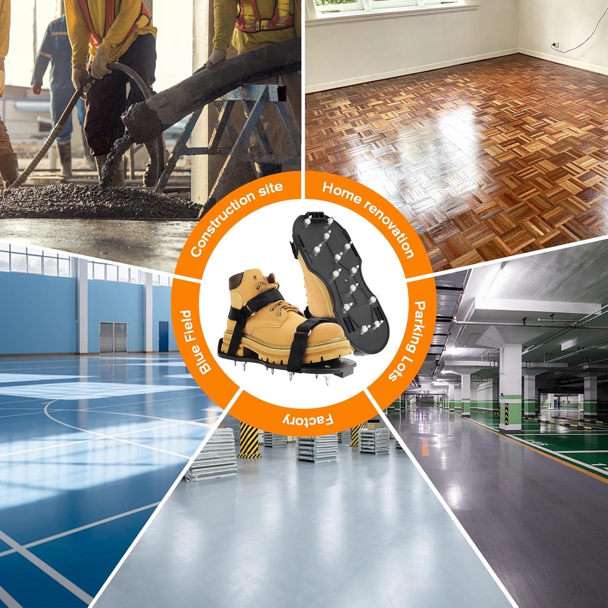 Epoxy Vloer Spikeschoenen Vol Assembleerd - 3/4" Korte Spikes Gunite Spikeschoenen - Spikeschoenen Epoxy Vloer Installatie Gereedschap - Garage Vloer Overlays Bedekking Tool-zwart（Zonder schoenen）