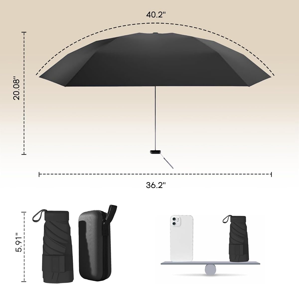 Mini-paraplu - Reisparaplu - Met hoes - UPF 50+ - UV-bescherming - Lichtgewicht en draagbaar - Opvouwbaar - Past gemakkelijk in een portemonnee/rugzak - Windbestendig - Geschikt voor mannen, vrouwen en kinderen van alle leeftijden — cadeau in Sport & Outdoor - foto 5