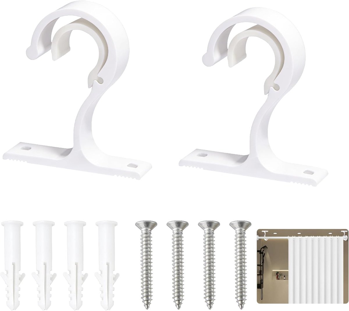 SnelShoppen - Set van 2 Metaal Gordijnroeden met Beugels voor 20-28 mm Diameter, Robuuste Aluminium Houders, Geschikt voor Zware Gordijnen in Woonkame