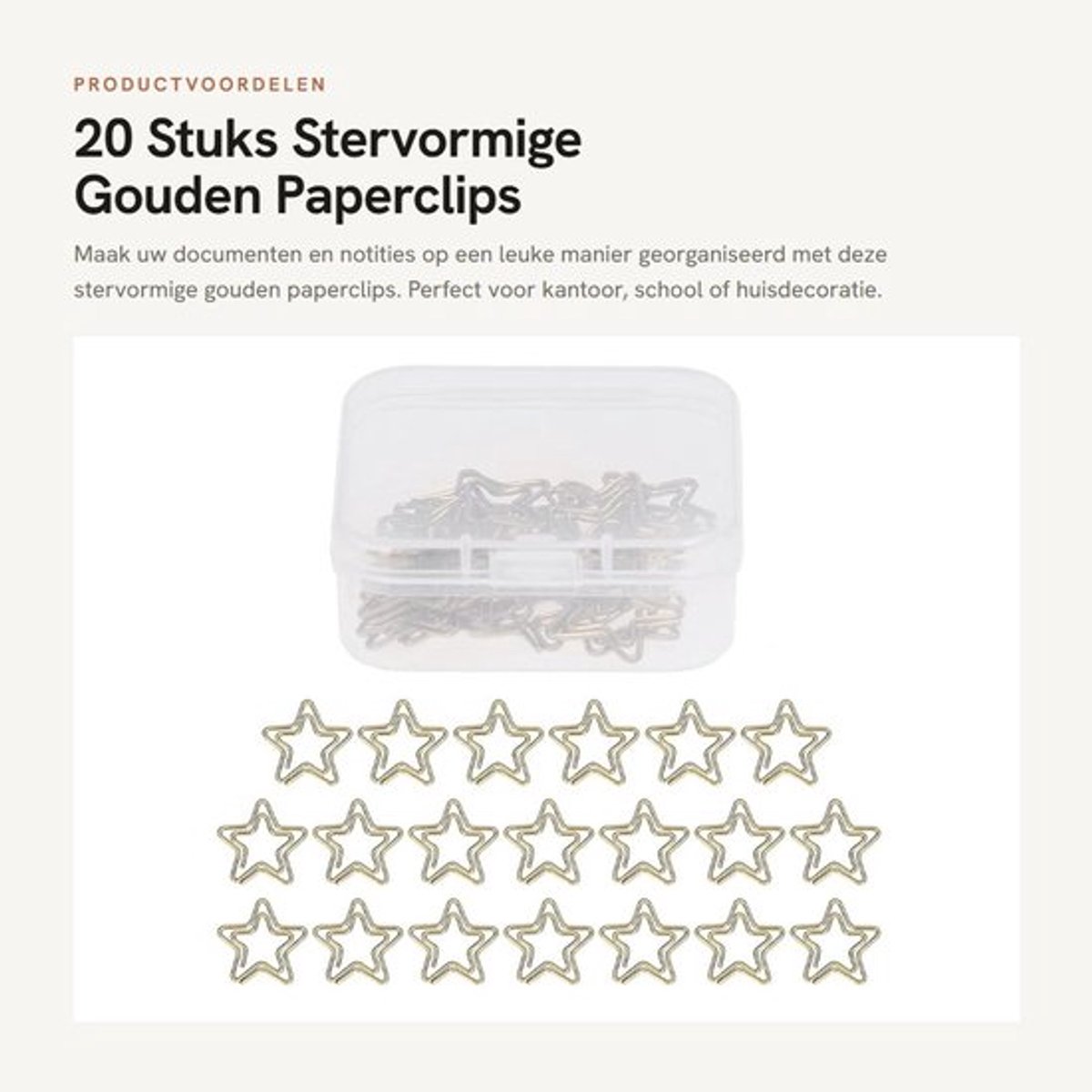 Paperclips Goud 20 Stuks - Stervormige Paperclips - Kantoor Benodigdheden - Duurzaam IJzermateriaal - Decoratie - Gemakkelijk te Organiseren - Kantoorbenodigdheden