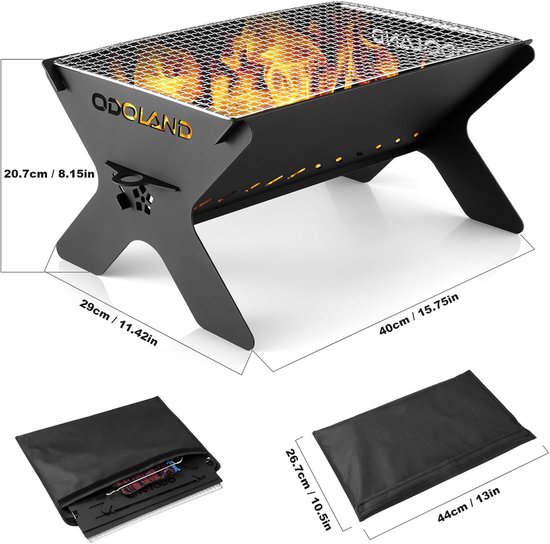 Draagbare Vuurkorf Barbecue - 2-in-1 Houtgestookte Vuurplaats en BBQ Grill - Met Kookrooster en Draagtas - Voor Tuin - Camping - Outdoor - Vissen - BBQ Compact — afbeelding 2