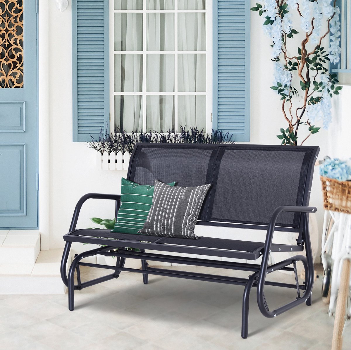MODENUIT Schommelbank 2-Zits 120 X 70 X 85 Cm Met Schommelfunctie Voor Tuin En Terras Metaal Zwart