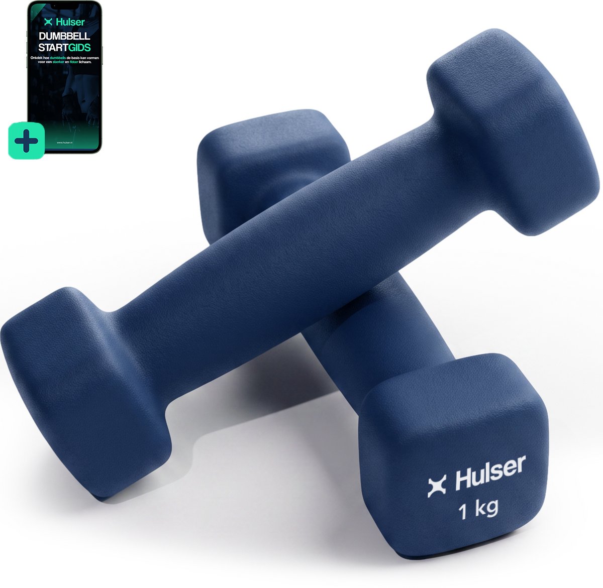 Hulser Dumbbell set - 2 x 1,0 kg - Neopreen - Blauw - Met digitale startgids - Gewichten - Fitness halterset - Krachttraining halters