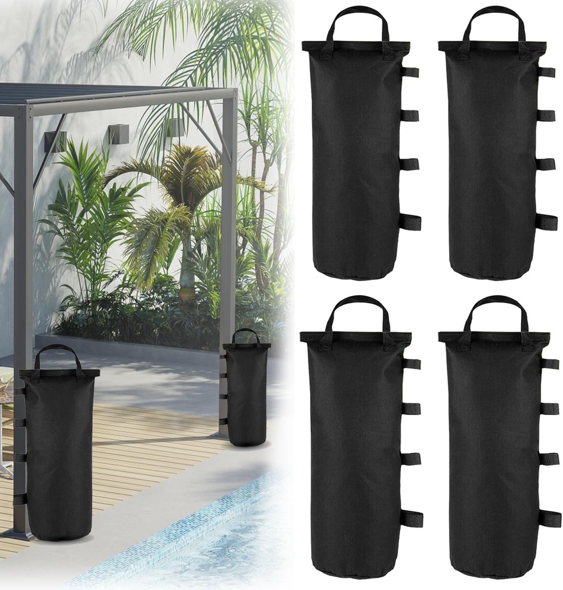 4 stuks zandzakken, gewichten voor paviljoen, 50 x 20 cm, zandzak, pergola, 600D waterdichte Oxford-stof, voor elke - ShopVlot