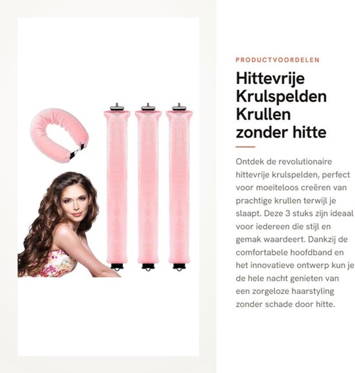 Krulspelden Hittevrij - 3 Stuks - Stylingtool voor Golven - Polyester/IJzerlegering - Afmetingen 30 x 3,2 x 3,2 cm - Perfecte Krullen om te Slapen - Haarrollers