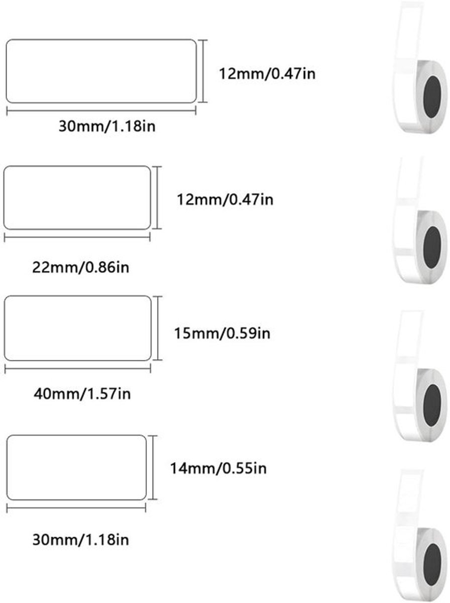 Printeretiketten 12*22mm - Zelfklevend - Eenvoudig te plakken/scheuren - Geschikt voor boeken/hout/plastic - Sterke kleefkracht - Printsensor-chip - Etiketten