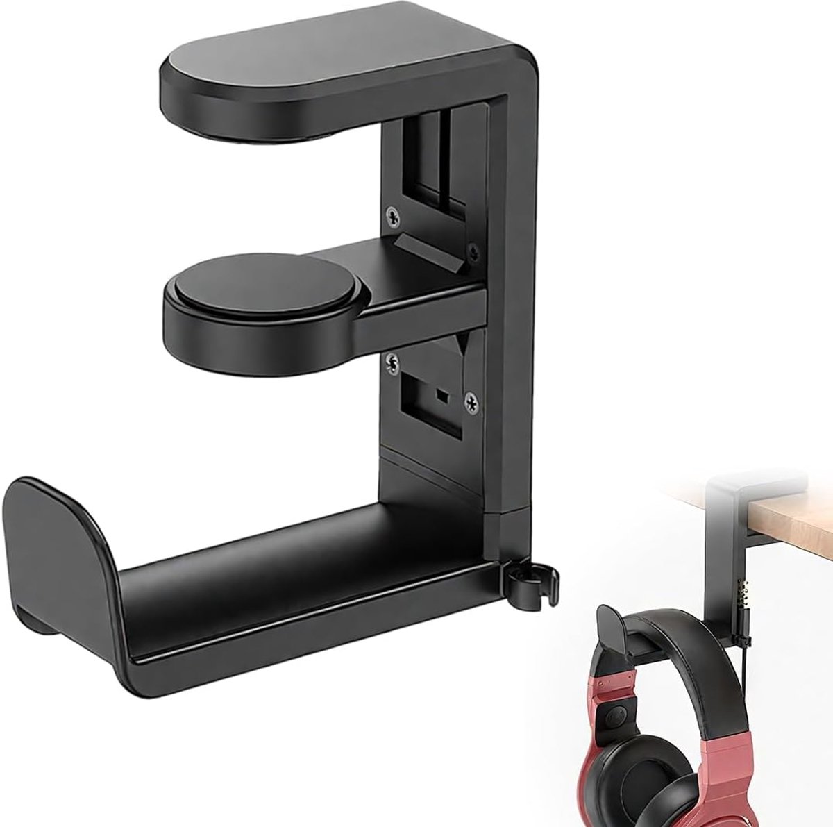 SnelShoppen - Headphone Holder - Desk Organizer voor Gaming Hoofdtelefoons, Sleutels, Accessoires - Verstelbaar - Zwart - Ruimtebesparend - Geschikt v
