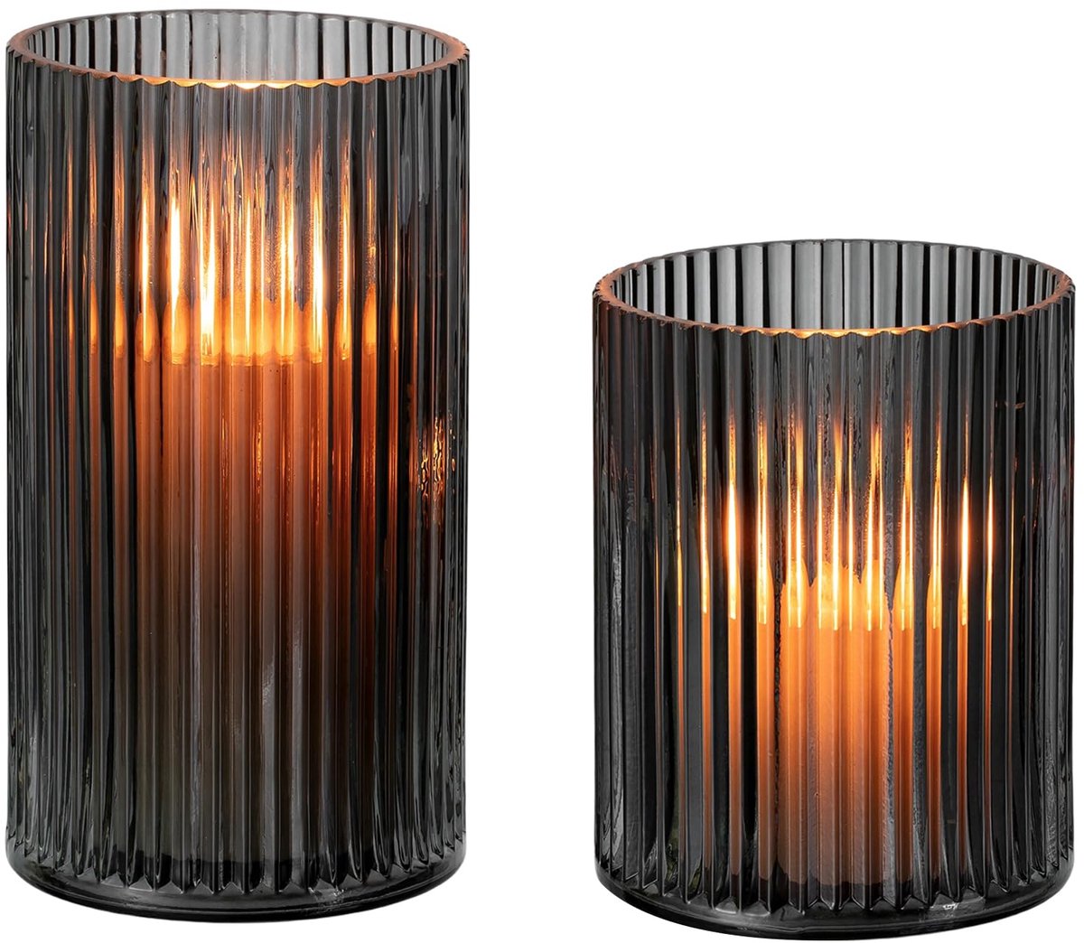 SnelShoppen - Set Van 2 Zwarte Kaarsglazen - Glazen Kaarsenhouders Voor Pilaarkaarsen - Moderne Cilinder Vazen Voor Tafeldecoratie - Decoratieve Kaars