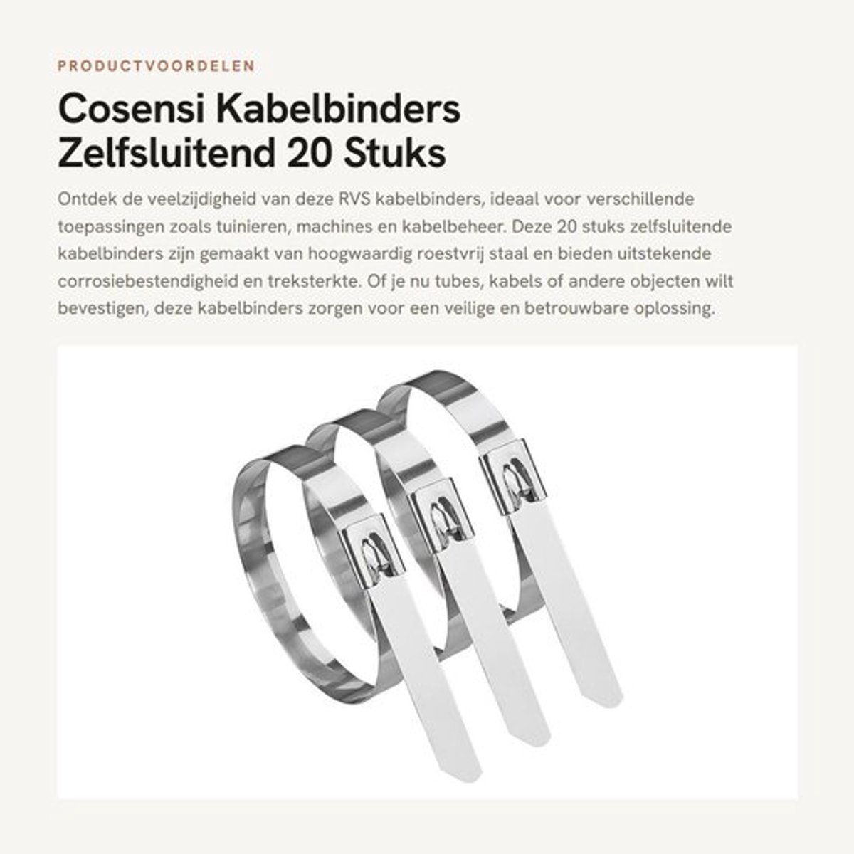 Kabelbinders 20 stuks - Roestvrij Staal - 4.6 x 200 mm - Zelfsluitend - Corrosiebestendig - Handmatig te bevestigen - Metaalkabelbinders