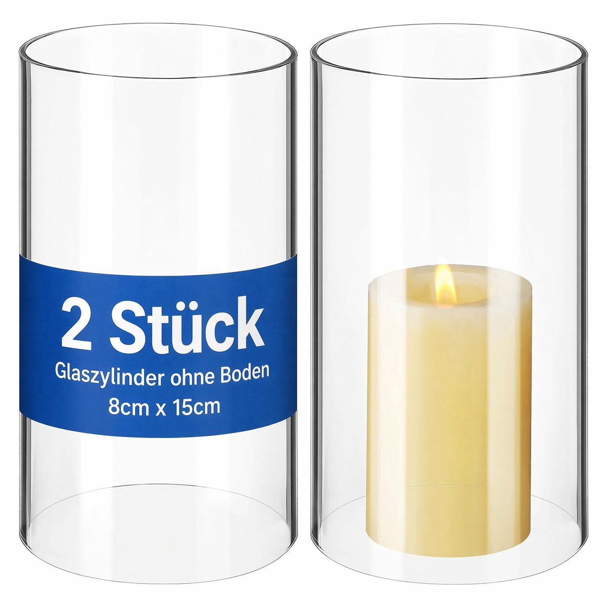 SnelShoppen - Decoratieve glazen kandelaars - 2 stuks - Transparante glazen cilinders - 15 x 8 cm - Perfect voor tafeldecoratie, bruiloften, huishoude