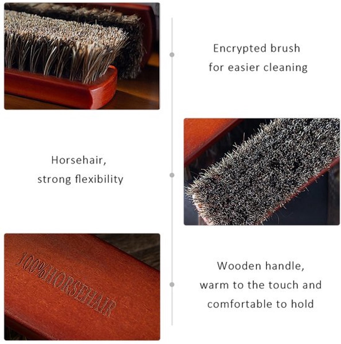Schoenreinigingsborstel Paardenhaar - Leren Borstel - Textielborstel - Houten Handvat - 180 x 48 x 45 mm - 1 Stuk