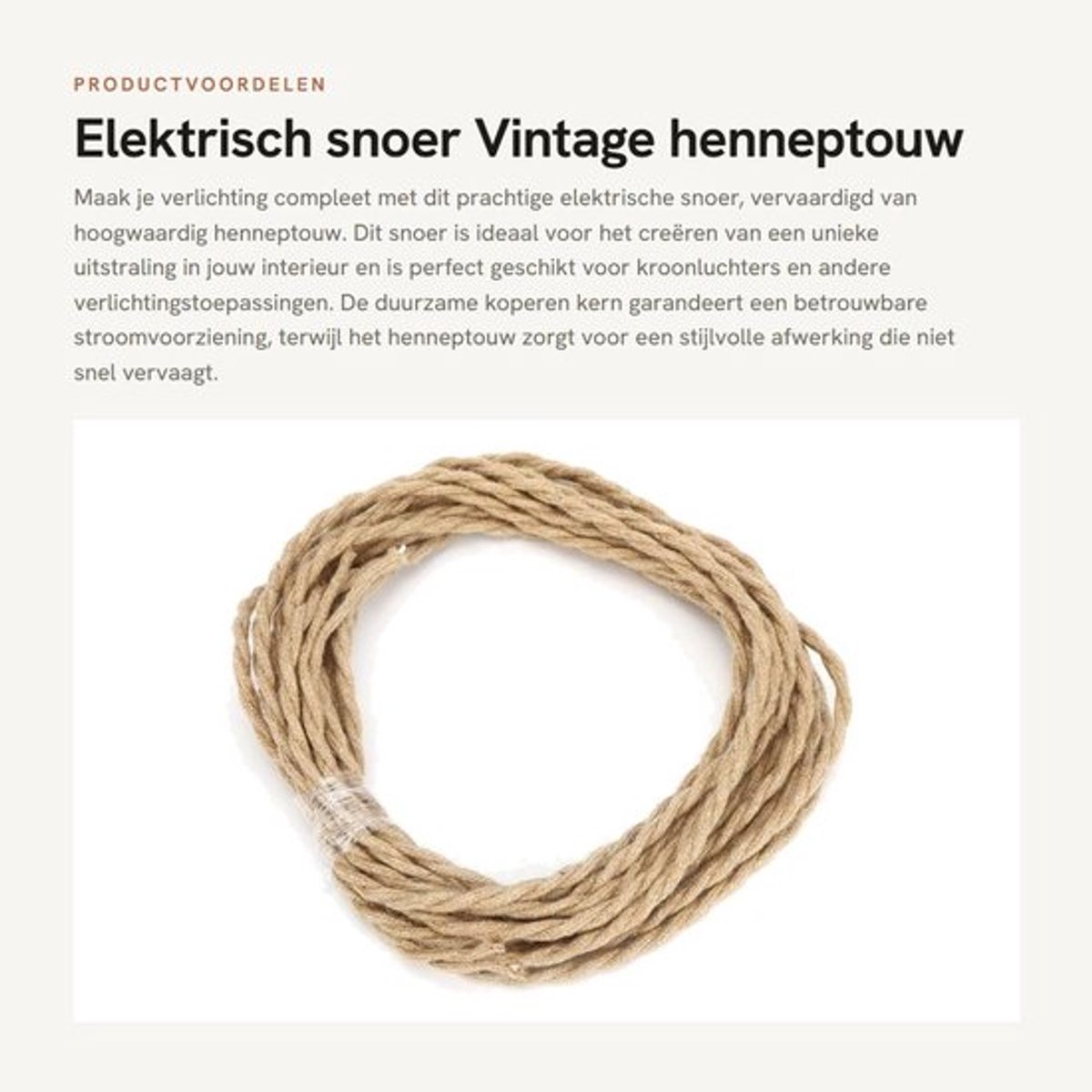 Elektrisch snoer - Vintage henneptouw - Duurzaam en eenvoudig te gebruiken - 2 meters - DIY-accessoires - Geschikt voor kroonluchters