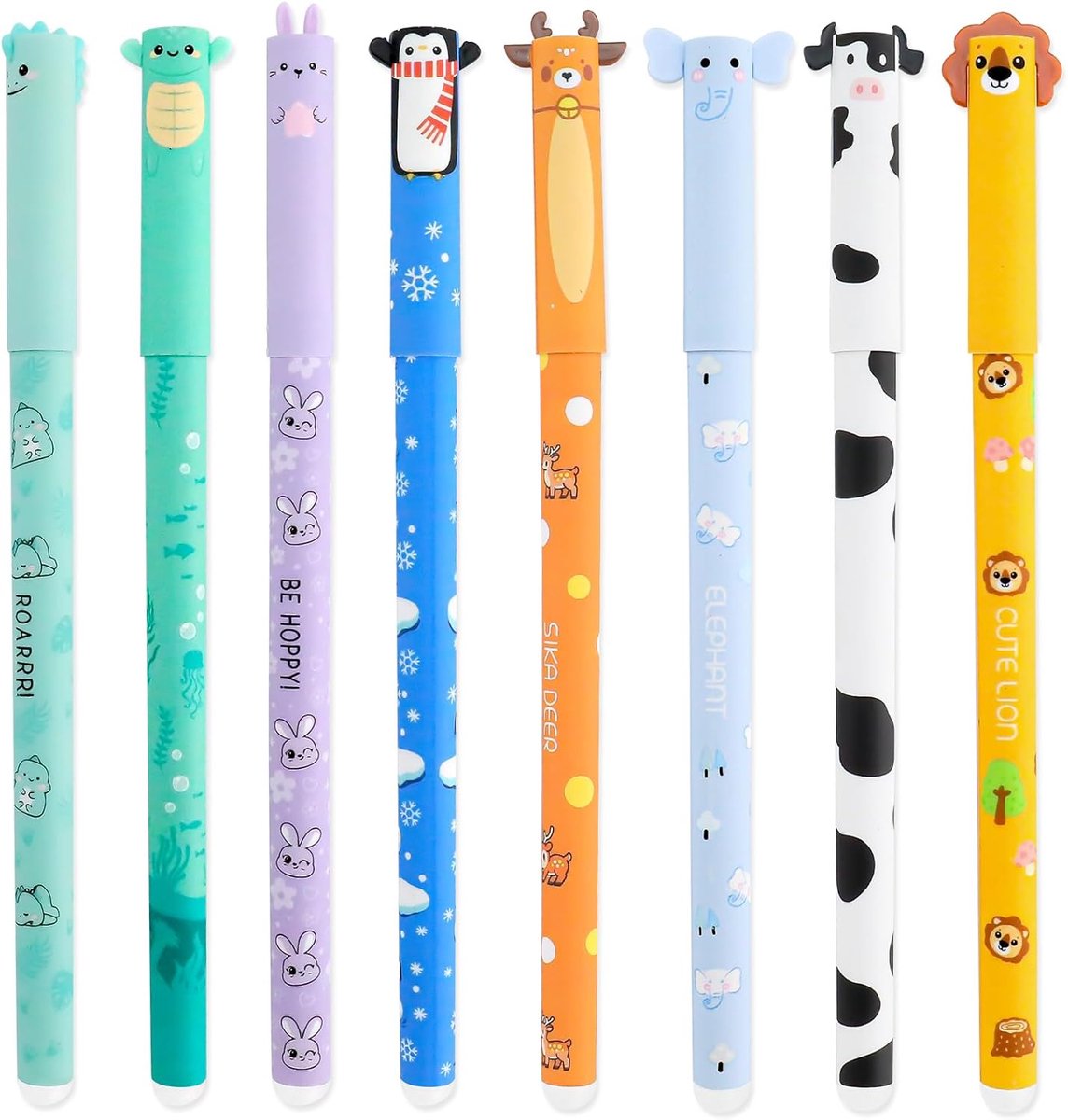 Gelpennen uitwisbaar 0,7 mm - kleurrijk met dierenkop - glad schrijven - ideaal voor school - SnelShoppen