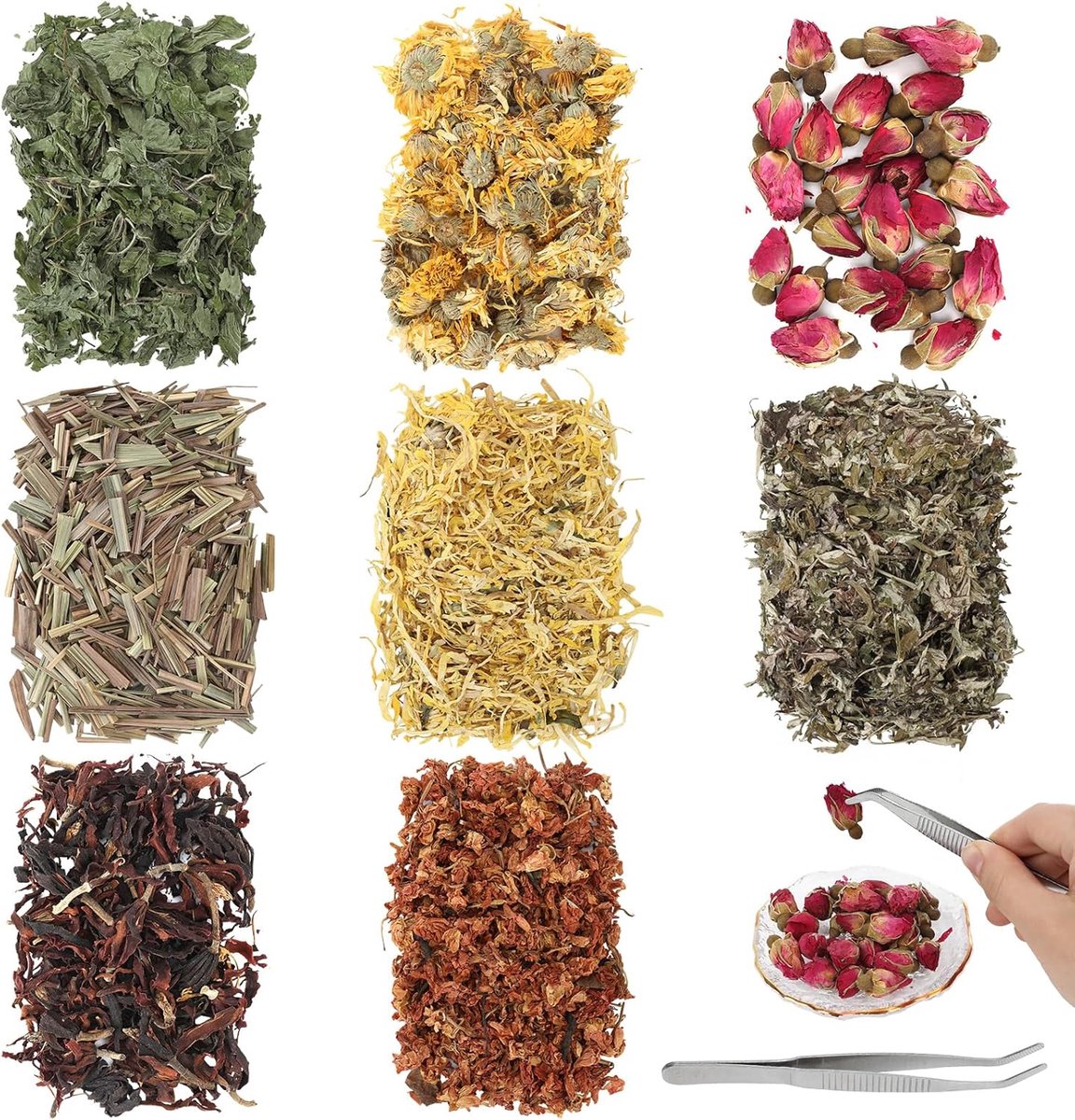 Yicenmy 8 zakjes gedroogde bloemen voor zeep, gedroogde bloemen, zeep maken met pincet, zeep, doe-het-zelf - ShopVlot