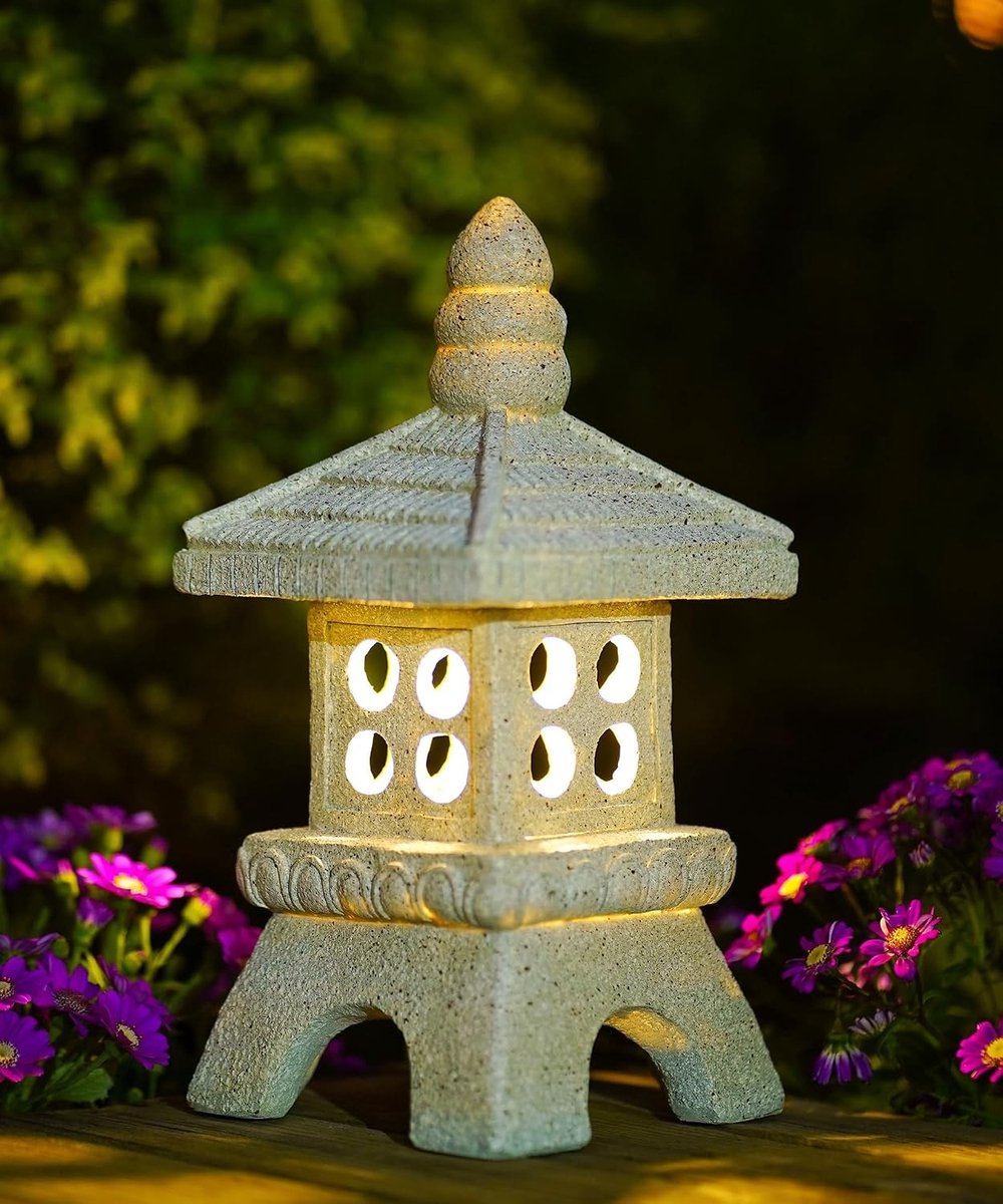 Zen Tuindecoratie op Zonne-energie, Weerbestendige Hars Tuinfiguur voor Buiten en Binnen, Perfecte Decoratie voor Tuin en Terras, 29 cm