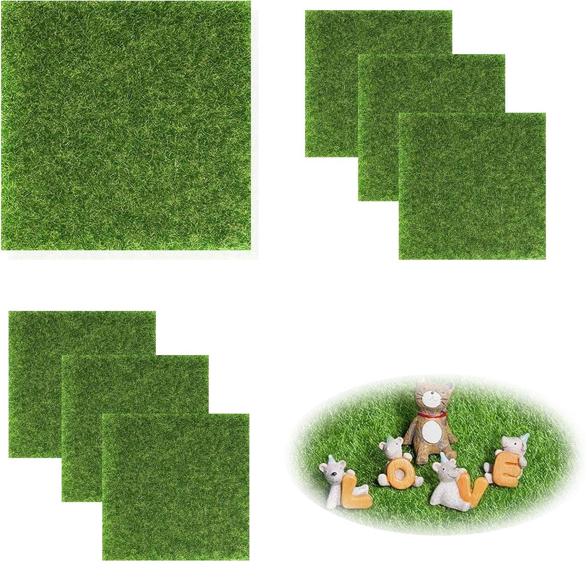 SnelShoppen - Pack van 8 Mini Kunstgras 15x15 cm - Kunstgras voor DIY Tuin Decoratie - Kunstmatige Mos in Donkergroen en Lichtgroen - Perfect voor Fee