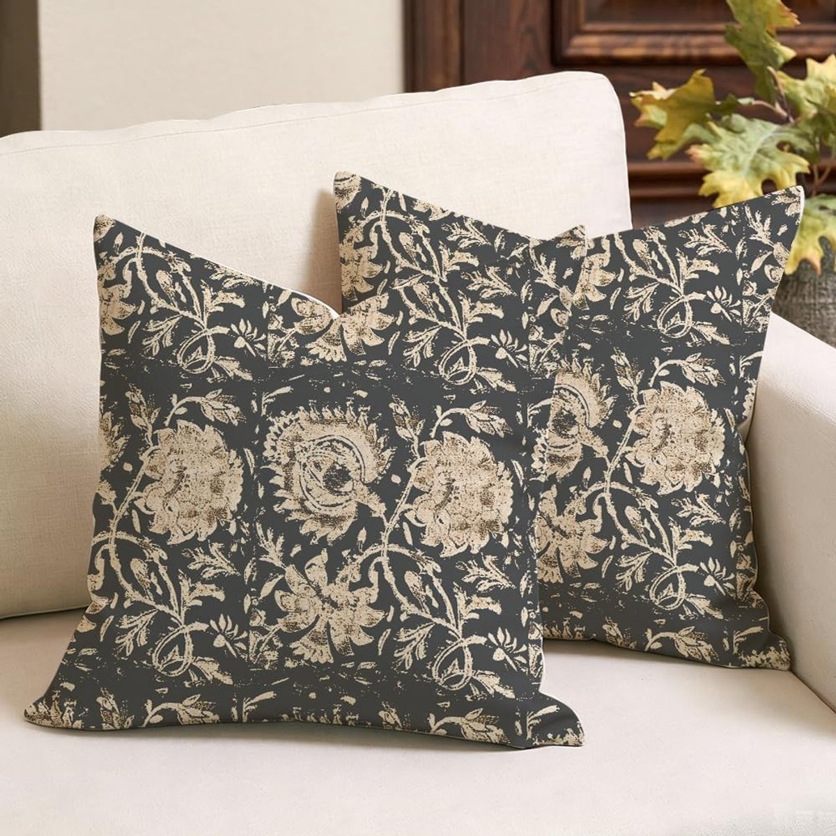 Kussenhoezen met Kunstbloemen 45 x 45 cm Set van 2 voor Moderne Woonkamer Decoratie en Tui