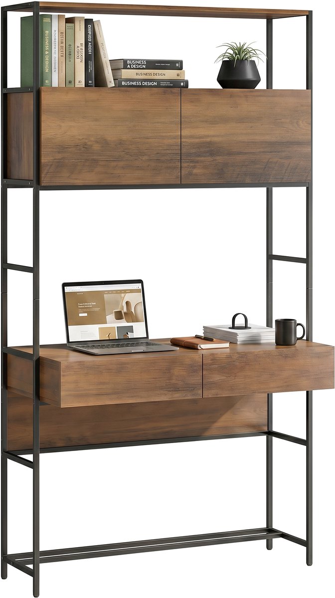 HOMCOM Desk with Shelves-Spanplatte-Braune Holzoptik