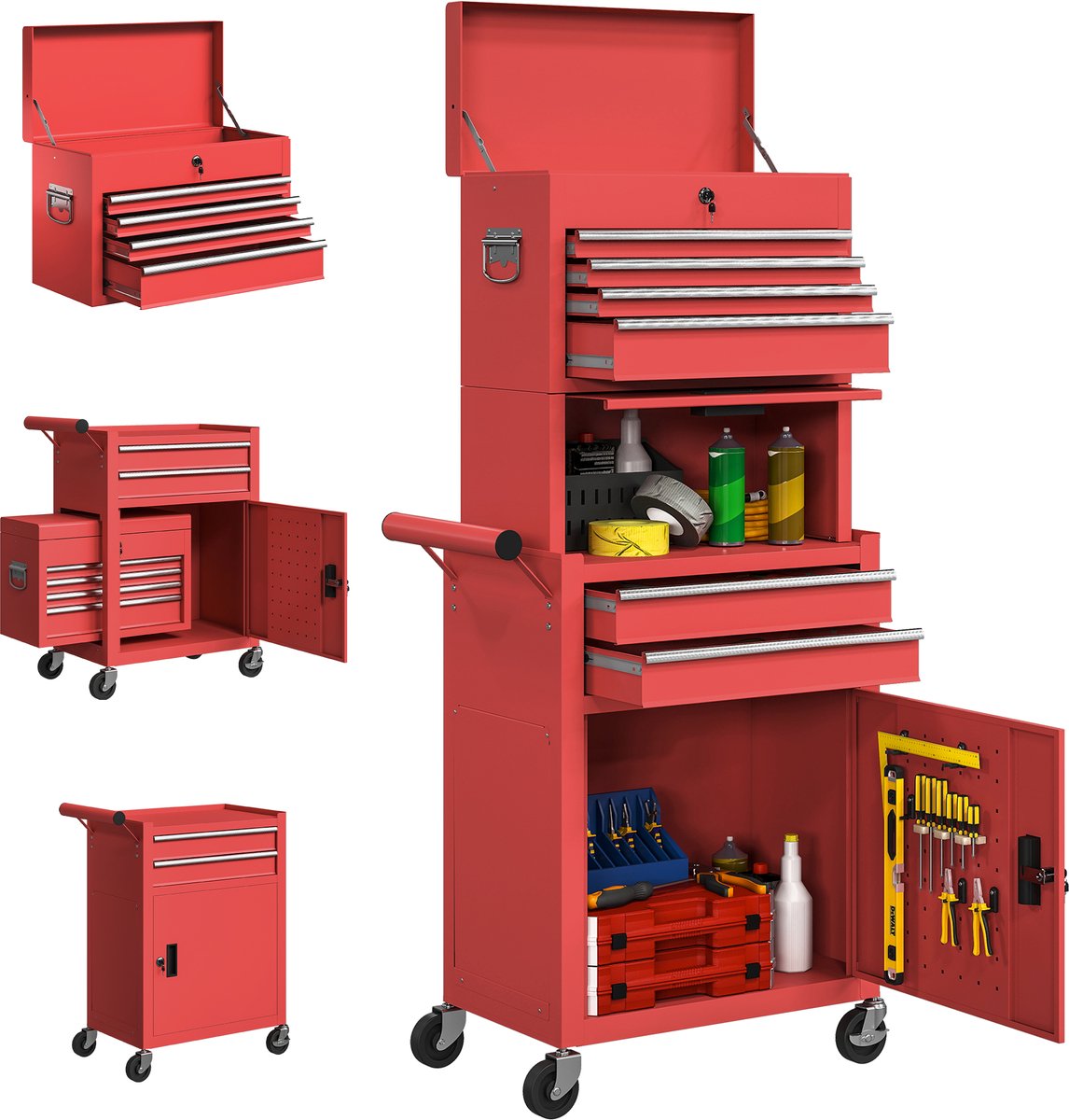 HOMCOM Tool Chest-Stahl-60,5L x 33,5B x 131H cm-Rot