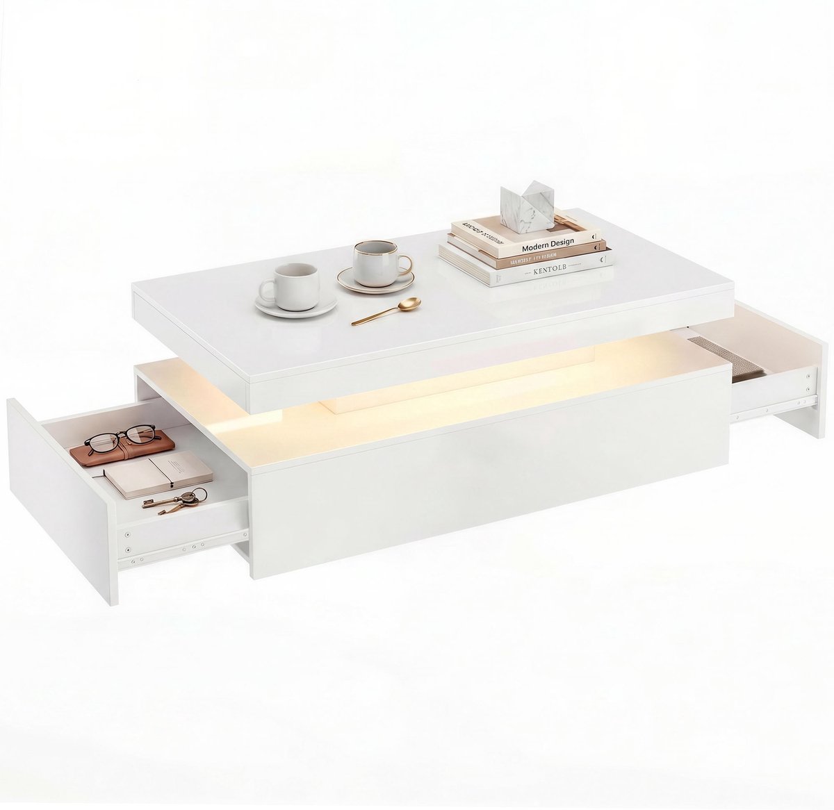 HOMCOM Coffee Table-Spanplatte-100L x 50B x 40H cm-Hochglanzweiß