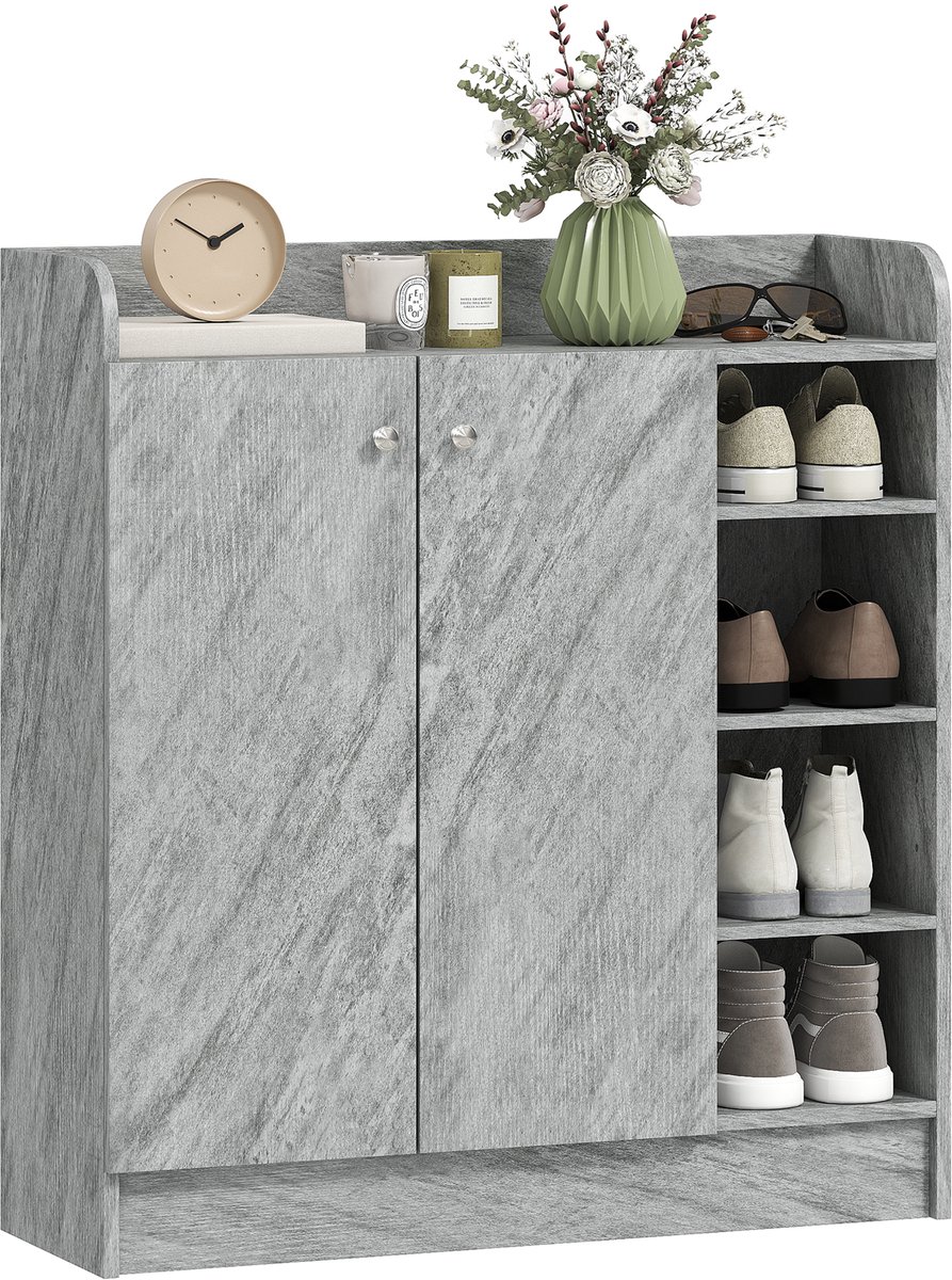 HOMCOM Shoe Cabinet-Spanplatte, MDF-Grau