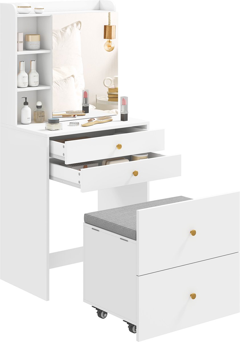 HOMCOM Vanity Table Set-Leinen (100 % Polyester), Spanplatte-Weiß