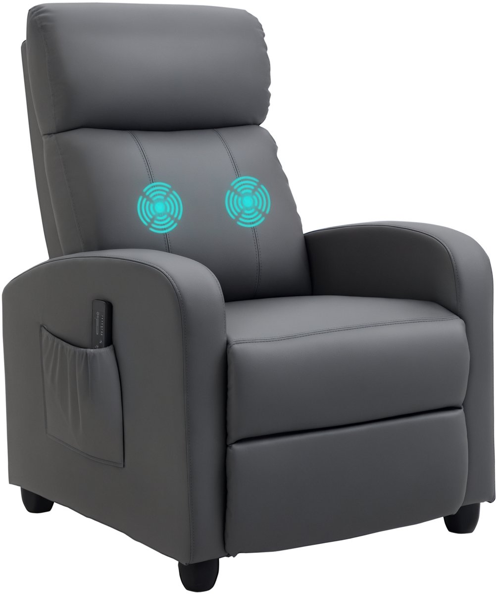 HOMCOM Massage Recliner Sofa-Kunstleder, Schaumstoff-68L x 88B x 98H cm-Grau