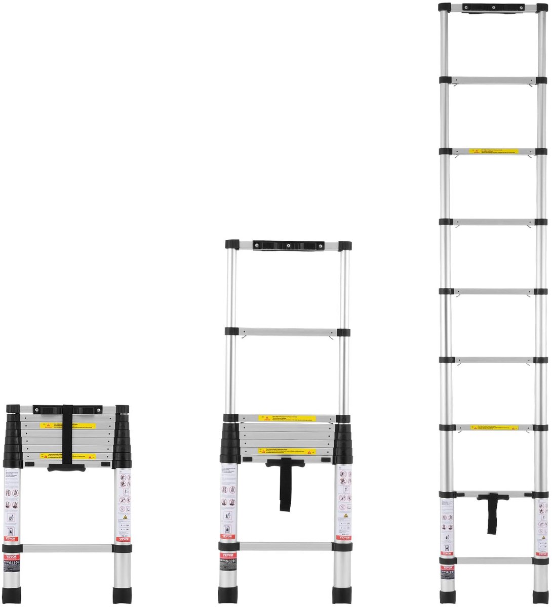 SnelShoppen - Telescopische ladder 8,5 FT aluminium lichtgewicht uitbreidingsladder met antislipvoeten, draagbare compacte ladder voor thuis, camper e