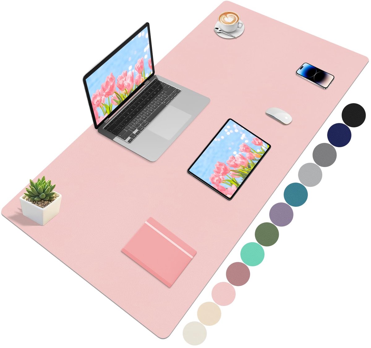 SnelShoppen - Niviy XXL Bureauonderlegger 120x60 cm, Antislip PU-leer, Waterdicht Bureau-muismat voor Kinderen, Bureau-organizer, Roze voor Kantoor, T