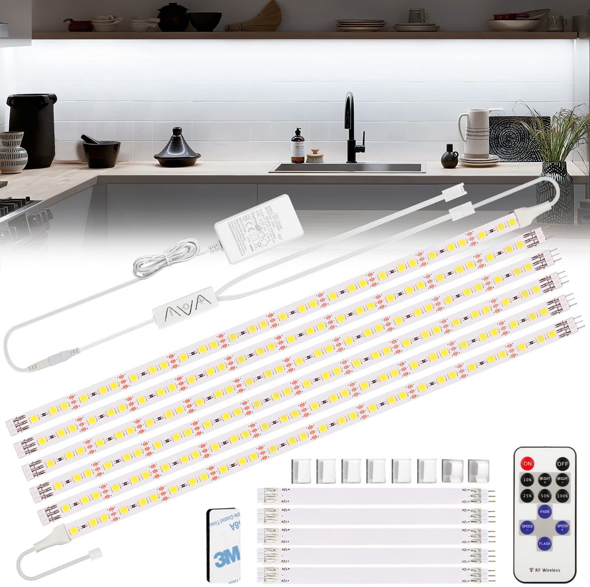 SnelShoppen - Ledstrip 3 m Koud Wit 12 V met Afstandsbediening & Stekker - Verlichtingsset voor Keuken, Meubels, Onder de Kast, Planken, Trap, 180 LED