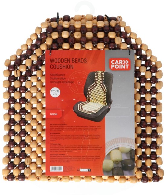 Bruin en beige houten kralen autostoelkussen, 126x39 cm