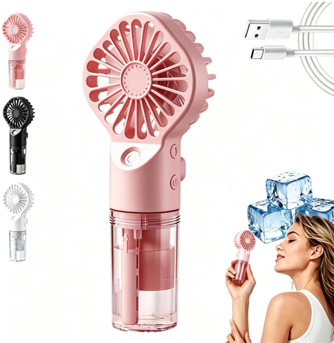 Deze oplaadbare 2-in-1 waterventilator - Handventilator - Draagbare Mini Ventilator - Water - Oplaadbaar - Ventilator Met Waternevel - Mini Fan Oplaadbaa - Stille oplaadbaar - 4 Stande - Tafelventilator - Waaier - roze