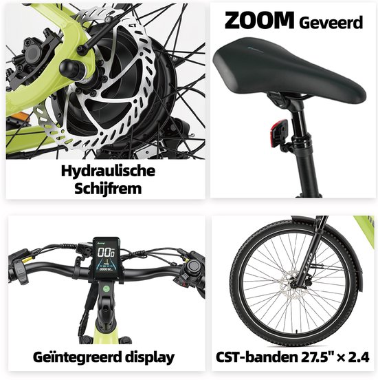 TTGO Z3 Elektrische Fiets - 48V 15Ah Accu (720Wh) - Achterwielmotor - Actieradius tot 130 km - 27.5×2.4 Inch Banden - LCD Display - Shimano 7 Versnellingen - Hydraulische Schijfremmen - Stadsfiets - Max. Belastbaar 125 kg - Appelgroen van TTGO — afbeelding 3