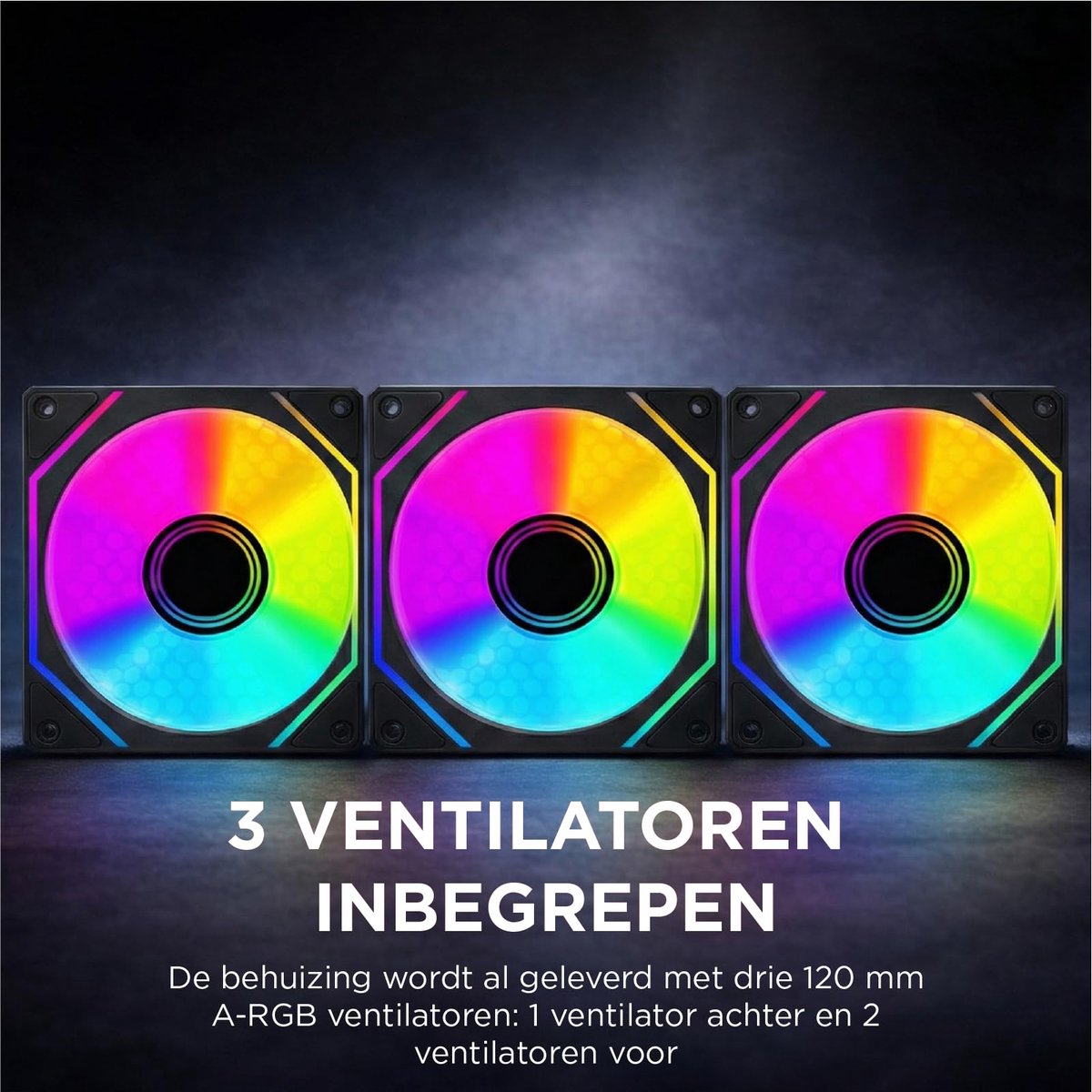 SnelShoppen - Micro ATX Gaming Behuizing met 3 ARGB-ventilatoren, 120 mm, Dubbele Camerastof, Gehard Glas Voor- en Zijpaneel, Zwart