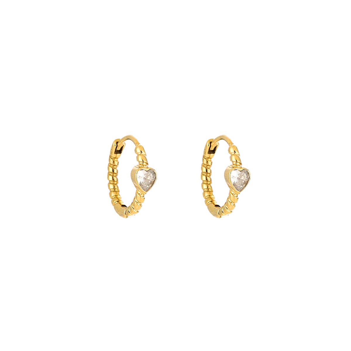 Stainless Steel Twisted CZ Heart Huggie Hoops – Luxe Charm Oorringen – RVS - Wit