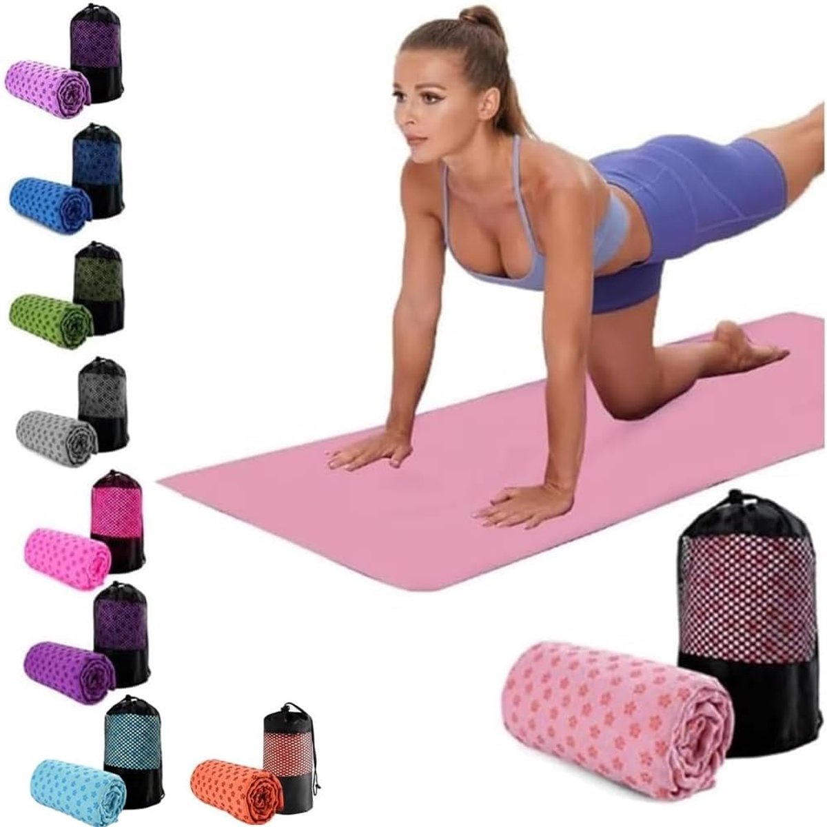 SnelShoppen - Oaygat Yogahanddoek - Zweetabsorberend, Antislip, Sneldrogend, Ademend, Gemaakt voor Bikram, Pilates, Gym Workout, Inclusief Gaasdraagta