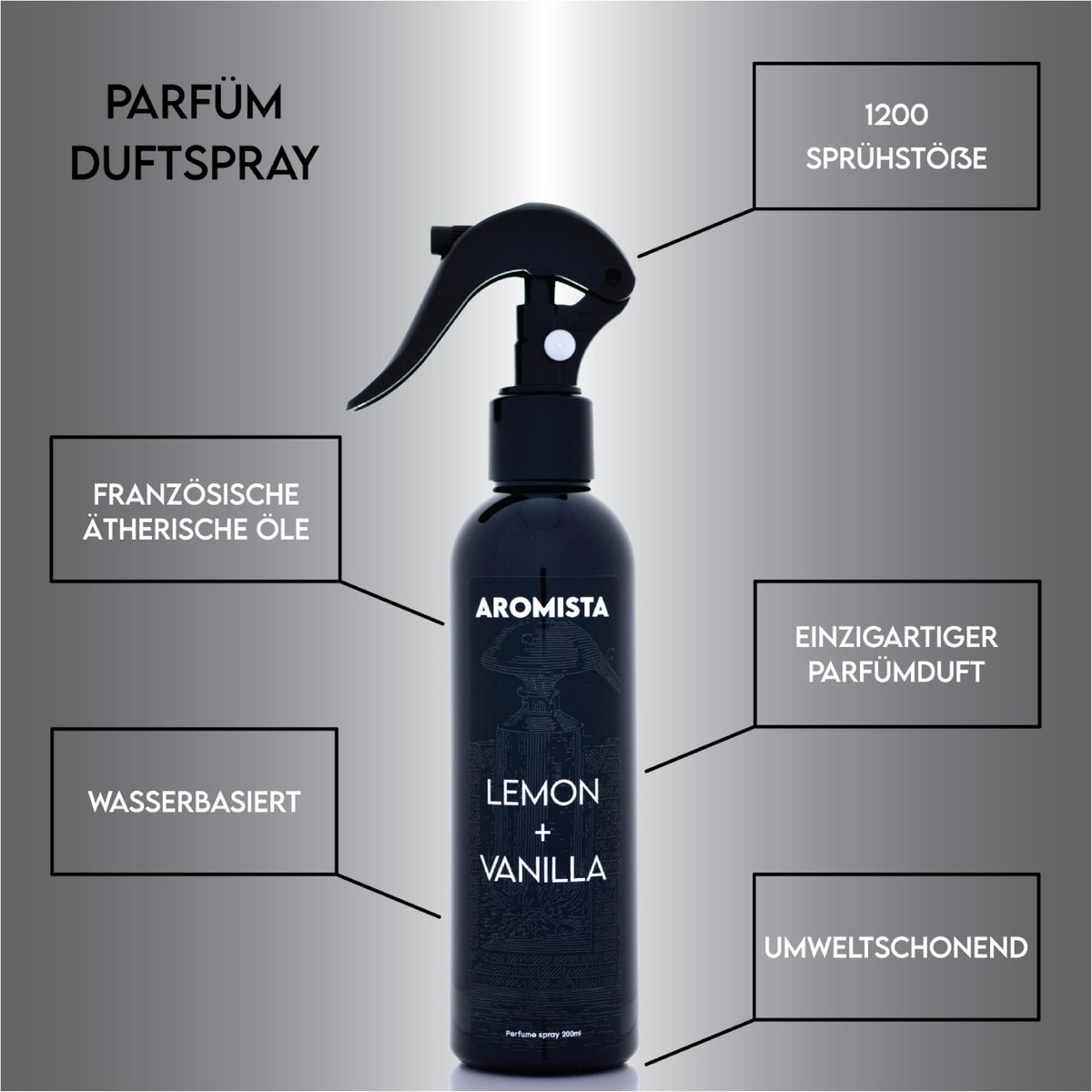 SnelShoppen - AROMISTA Citroen + Vanilla Auto Parfum Kamerspray 200ml - Geur Spray voor Auto, Kamer, Luchtverfrisser, Frisse Citroen en Zoete Vanille
