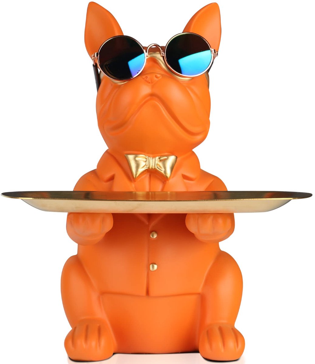 SnelShoppen - Hars Bulldog Bureau Opbergvak Standbeeld Munt Spaarpot Dier Sculptuur Multifunctionele Tafeldecoratie Oranje Kantoor Woondecoratie